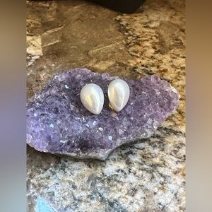 Gold Faux Pearl Teardrop Clip On Earrings